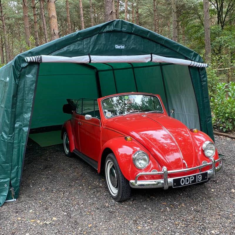 Ruby the Beetle in one of our Clarke Heavy Duty Instant Garages