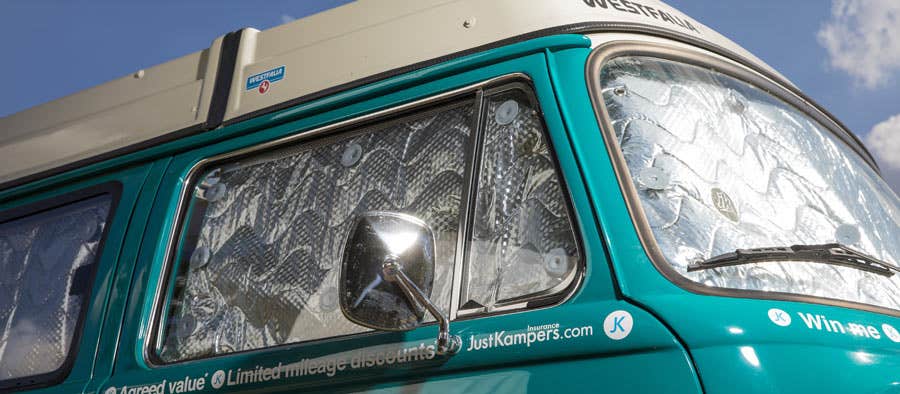 A VW T2 Bay Window camper with a set of Just Kampers thermomats fitted